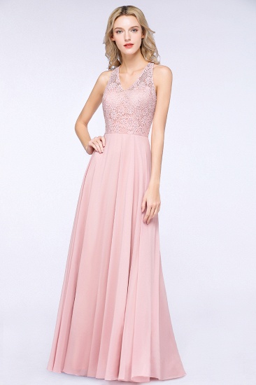 BMbridal Modest V-Neck Sleeveless Pink Affordable Bridesmaid Dresses Lace_2