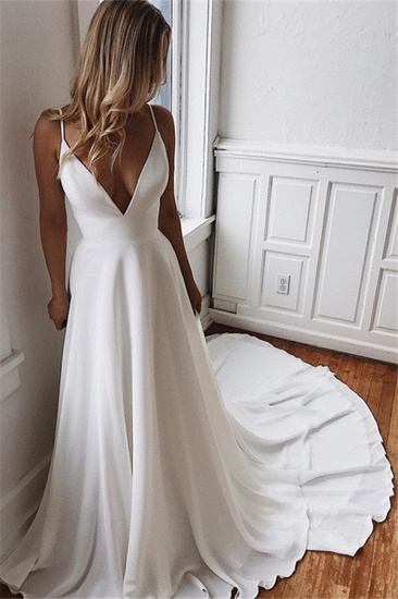 Bmbridal Simple V-Neck Sleeveless Chiffon Wedding Dress Online_2