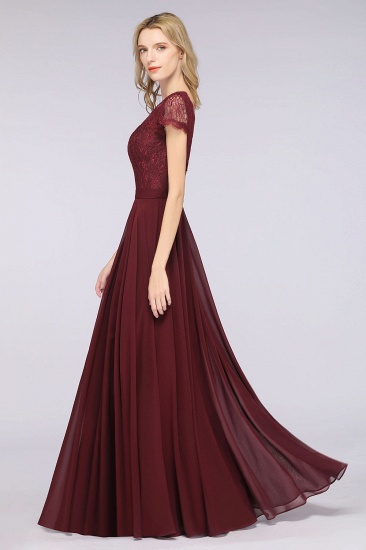 BMbridal Elegant Lace V-Neck Burgundy Bridesmaid Dress with Cap Sleeves_6