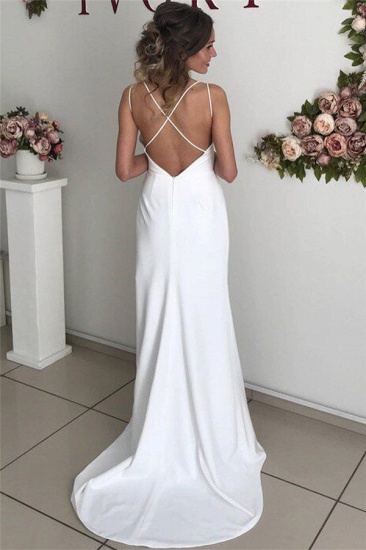 Bmbridal V-Neck Sleeveless Simple Wedding Dress Mermaid With Slit_3