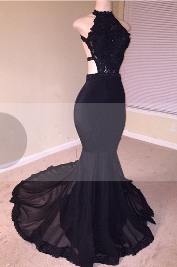 Bmbridal Black Mermaid Prom Dress Lace Appliques With High Neck_2
