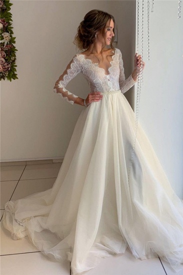 Bmbridal Long Sleeves Lace Wedding Dress With Pearls_1