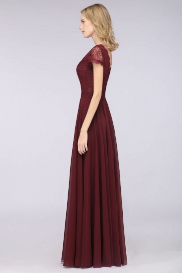 BMbridal Elegant Lace V-Neck Burgundy Bridesmaid Dress with Cap Sleeves_7