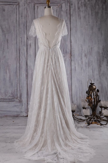 BMbridal Elegant A-line Lace Wedding Dress Short Sleeves Appliques Bridal Gowns Online_3