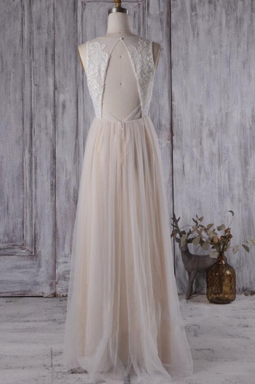 BMbridal Elegant A-line Tulle Lace Wedding Dress V-neck Appliques Ruffles Bridal Gowns On Sale_3