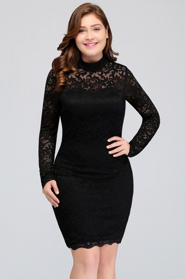 BMbridal Plus Size Mermaid High-Neck Lace Short Bridesmaid Dress with Long Sleeves_5