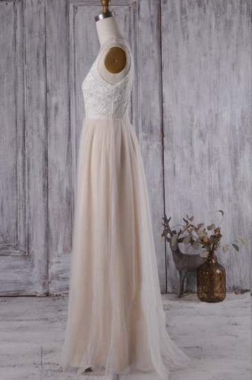 BMbridal Elegant A-line Tulle Lace Wedding Dress V-neck Appliques Ruffles Bridal Gowns On Sale_5