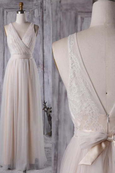 BMbridal Chic Tulle Lace Wedding Dress Ruffle V-neck Sleeveless Bridal Gowns On Sale_2