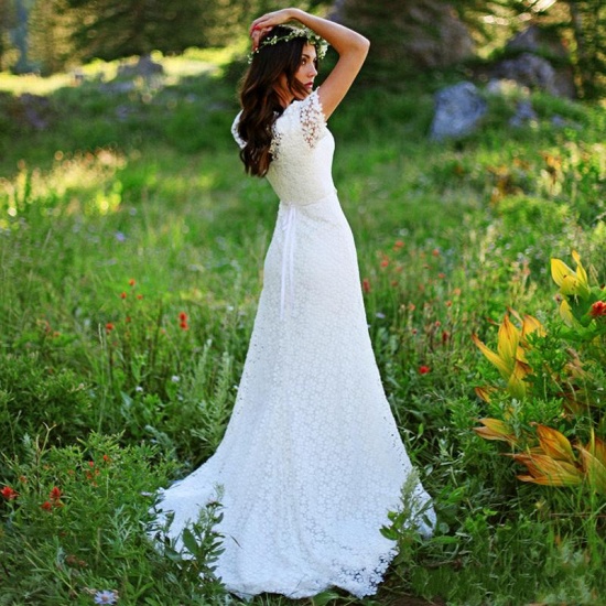 Bmbridal Short Sleeves Lace Boho Wedding Dress On Sale_5