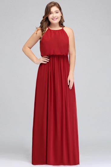 BMbridal Plus Size Elegant Halter Red Chiffon Long Bridesmaid Dresses with Ruffle_6