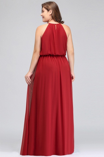 BMbridal Plus Size Elegant Halter Red Chiffon Long Bridesmaid Dresses with Ruffle_3