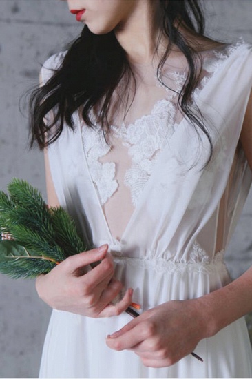 BMbridal Sexy A-Linie Chiffon-Hochzeitskleid mit V-Ausschnitt, ärmellose Spitzenapplikationen, Brautkleider im Angebot_5