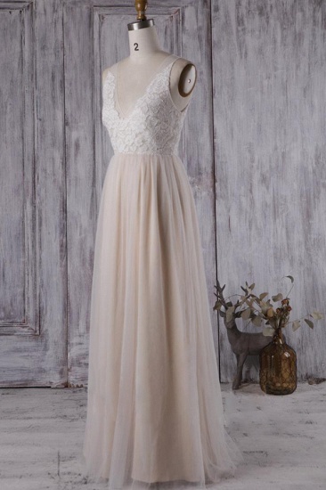 BMbridal Elegant A-line Tulle Lace Wedding Dress V-neck Appliques Ruffles Bridal Gowns On Sale_4
