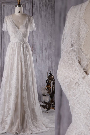BMbridal Elegant A-line Lace Wedding Dress Short Sleeves Appliques Bridal Gowns Online_2