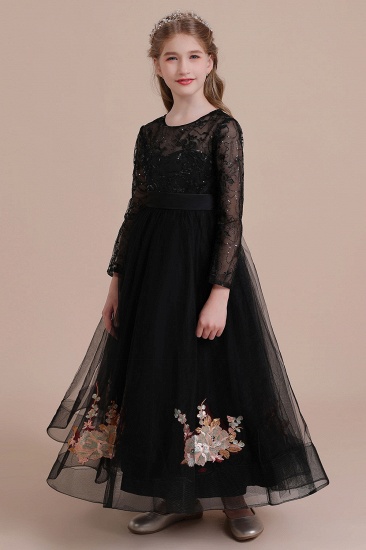 BMbridal A-Line Embroidered Long Sleeve Tulle Flower Girl Dress On Sale_5