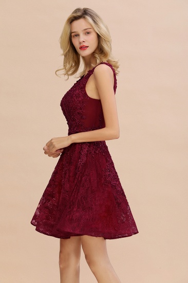 BMbridal Burgundy Sleeveless Lace Short Prom Dress Mini Party Gowns Online_8