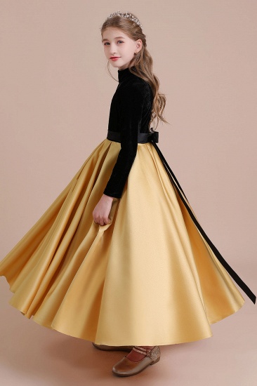 BMbridal A-Line High-neck Velvet Satin Flower Girl Dress Online_9