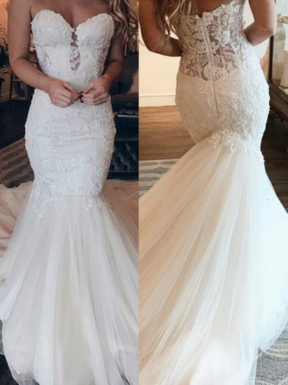 Bmbridal Gorgeous Sweetheart Lace Wedding Dress Mermaid Tulle Skirt_3