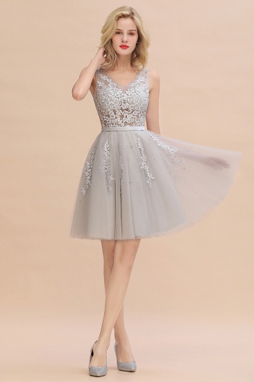 BMbridal Elegant V-Neck Sleeveless Short Prom Dress Mini Homecoming Dress With Lace Appliques_5