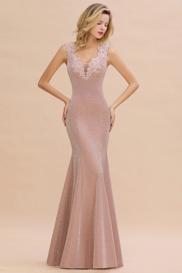 BMbridal Dusty Pink Shinning Long Prom Dress Mermaid With Appliques_4
