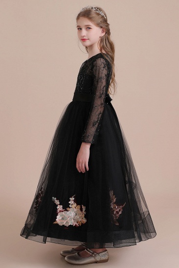 BMbridal A-Line Embroidered Long Sleeve Tulle Flower Girl Dress On Sale_9