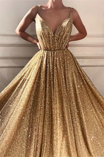 Bmbridal Gold Sequins V-Neck Prom Dress Sleeveless Long_3