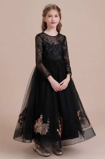 BMbridal A-Line Embroidered Long Sleeve Tulle Flower Girl Dress On Sale_6