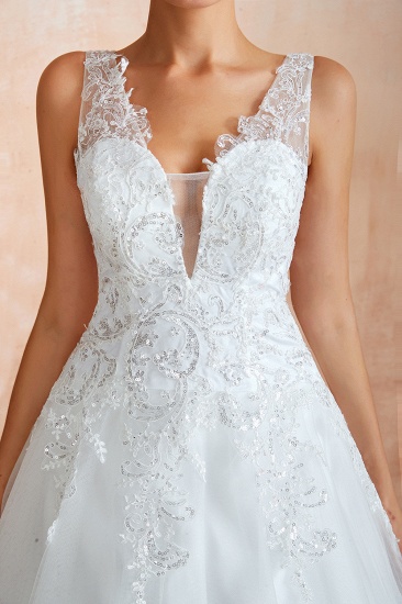 BMbridal Fantastic Tulle Appliques Sleeveless White Wedding Dresses Online_12