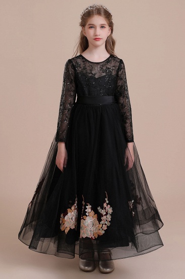 BMbridal A-Line Embroidered Long Sleeve Tulle Flower Girl Dress On Sale_4