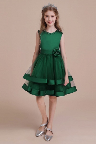 BMbridal A-Line Bow Satin Layered Tulle Flower Girl Dress Online_2