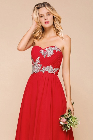 BMbridal Exuqisite Sweetheart Ruffle Red Bridesmaid Dresses with Appliques_8