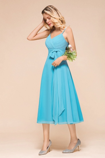 BMbridal Affordable Spaghetti Straps Blue Chiffon Bridesmaid Dress with Ruffle_6