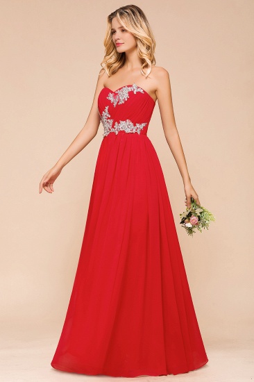 BMbridal Exuqisite Sweetheart Ruffle Red Bridesmaid Dresses with Appliques_7