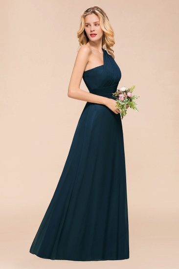 BMbridal Chic One Shoulder Navy Chiffon Bridesmaid Dresses with Ruffle_4