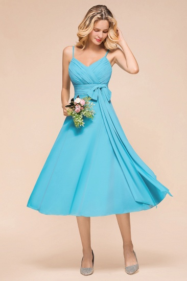BMbridal Affordable Spaghetti Straps Blue Chiffon Bridesmaid Dress with Ruffle_4