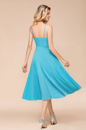 BMbridal Affordable Spaghetti Straps Blue Chiffon Bridesmaid Dress with Ruffle_3