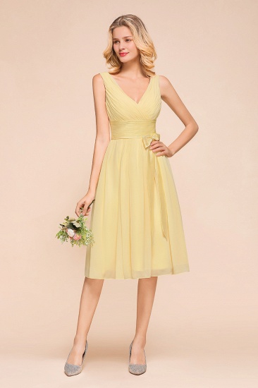 BMbridal Affordable V-Neck Daffodil Chiffon Short Bridesmaid Dress with Ruffle_2