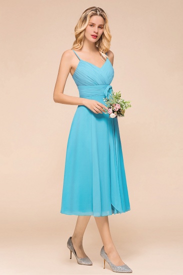 BMbridal Affordable Spaghetti Straps Blue Chiffon Bridesmaid Dress with Ruffle_7