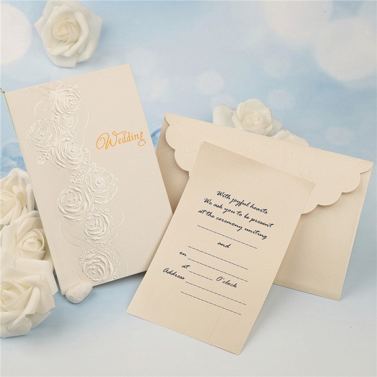 BMbridal Modern Tri-Fold Imprint Flower Invitation Cards (Set of 50)