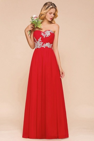 BMbridal Exuqisite Sweetheart Ruffle Red Bridesmaid Dresses with Appliques_4