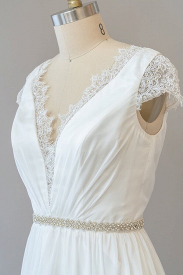 BMbridal Cap Sleeve V-neck Lace Chiffon Sheath Wedding Dress Online_6