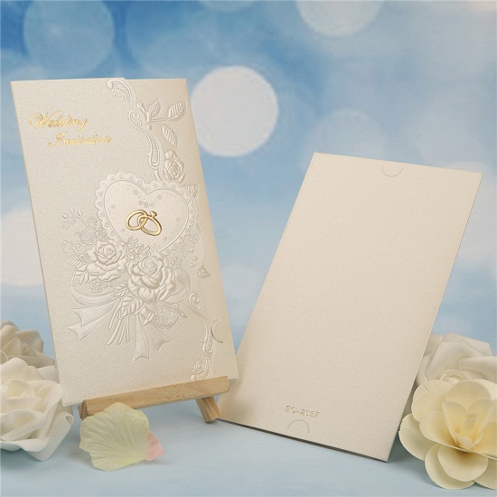 BMbridal Classic Tri-Fold Imprint Flower Invitation Cards (Set of 50)