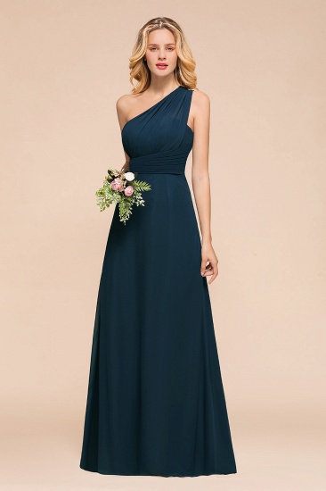 BMbridal Chic One Shoulder Navy Chiffon Bridesmaid Dresses with Ruffle_5