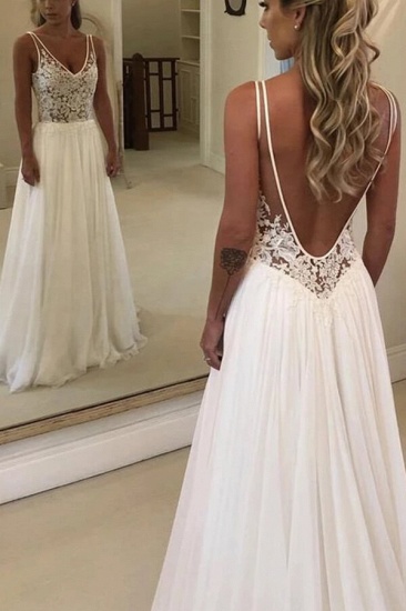 BMbridal Summer Beach Lace Wedding Dress V-Neck Chiffon Bridal Gown_3