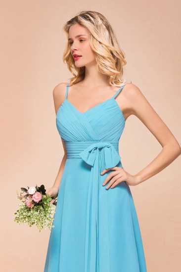 BMbridal Affordable Spaghetti Straps Blue Chiffon Bridesmaid Dress with Ruffle_9