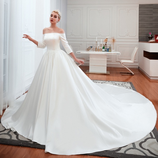 BMbridal Elegant 3/4 Sleeves Princess Satin Wedding Dress Online_9