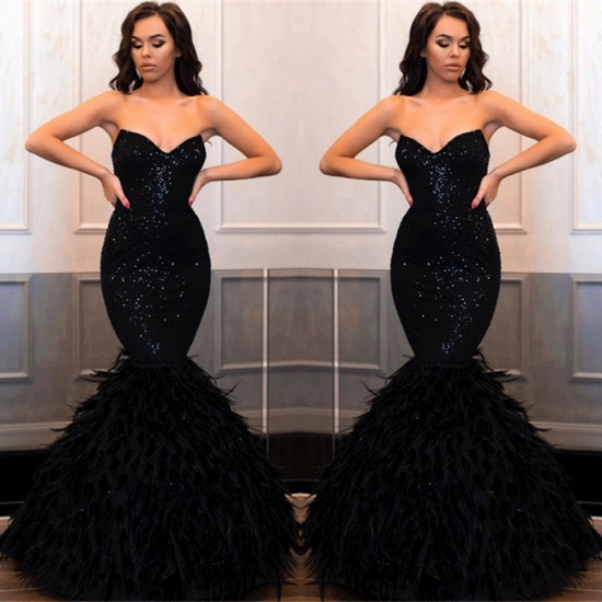 Bmbridal Sweetehart Sequins Black Prom Dress Mermaid With Feather_2
