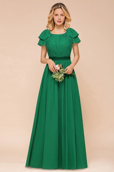 BMbridal Emerald Short Sleeves Chiffon Ruffles Long Bridesmaid Dresses Online_1