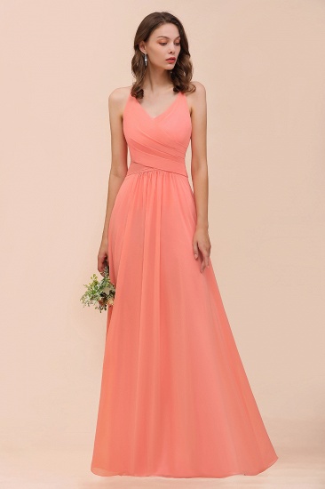 BMbridal Glamorous V-Neck Coral Chiffon Bridesmaid Dress Affordable with Ruffle_4