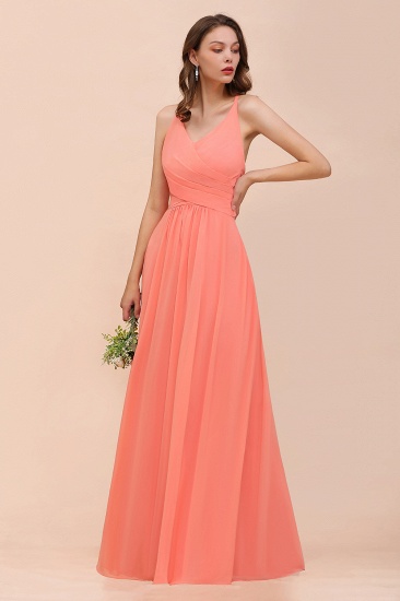 BMbridal Glamorous V-Neck Coral Chiffon Bridesmaid Dress Affordable with Ruffle_5